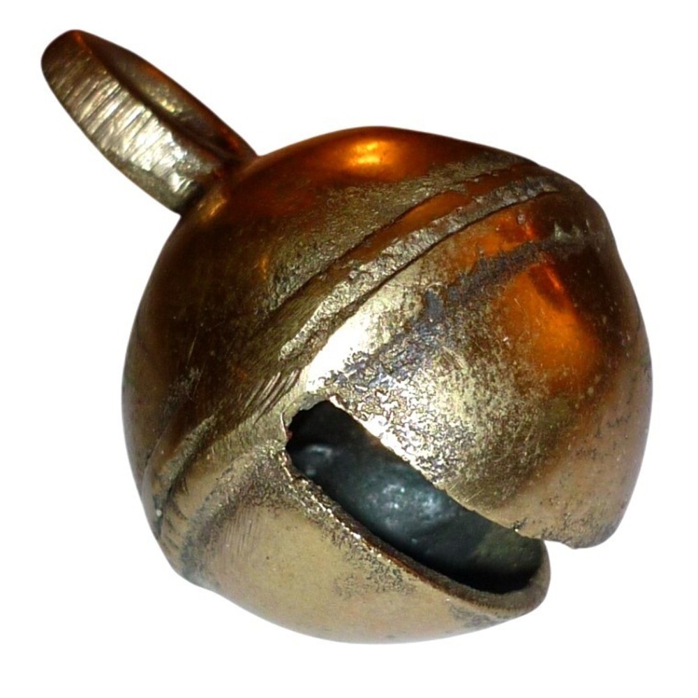 Antique Brass Crotal Bell Vintage Petal Sleigh Horse Bell Heavy Patina 1.25in